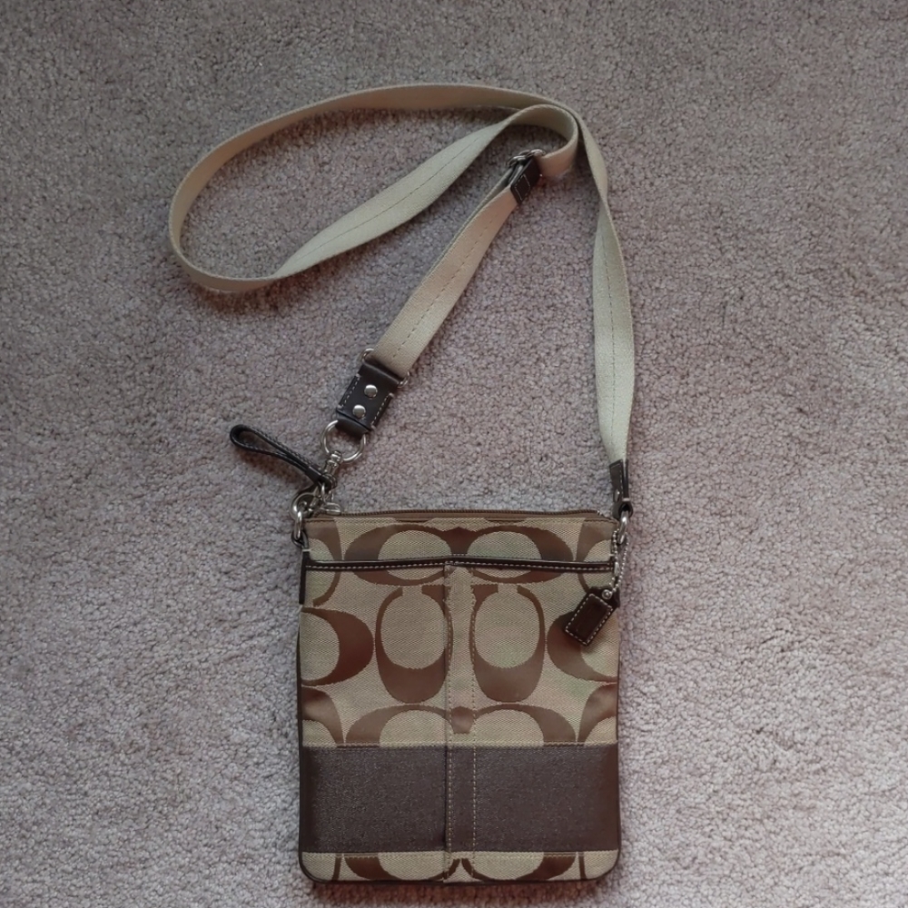 Coach Brown Tan Monogram Crossbody Swingpack Bag